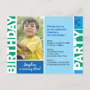 Blue Green Polka Dot 3rd Birthday Invitation Uitnodiging Briefkaart