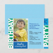 Blue Green Polka Dot 3rd Birthday Invitation Uitnodiging Briefkaart (Voorkant / Achterkant)