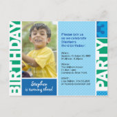Blue Green Polka Dot 3rd Birthday Invitation Uitnodiging Briefkaart (Voorkant)