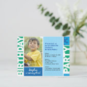 Blue Green Polka Dot 3rd Birthday Invitation Uitnodiging Briefkaart (Staand voorkant)