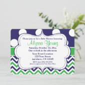 Blue Green Polka Dots Chevron Invitation Kaart (Staand voorkant)