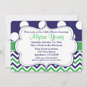 Blue Green Polka Dots Chevron Invitation Kaart (Voorkant)