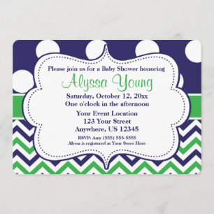 Blue Green Polka Dots Chevron Invitation Kaart
