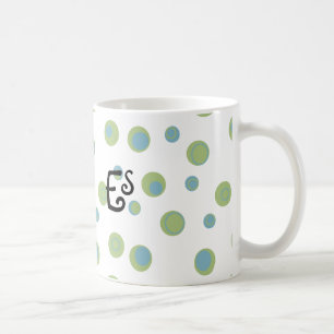 Blue Green Polka Dots Monogrammed Koffiemok