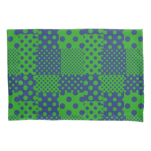 Blue Green Polka Dots Patchwork  Kussensloop (Voorkant)