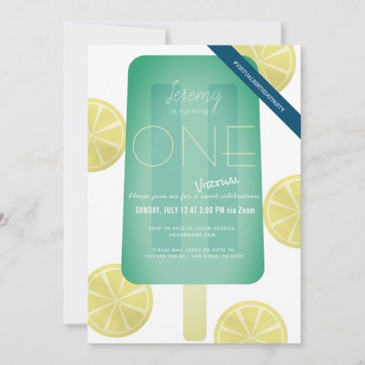 Blue Green Popsicle Boy Virtual 1st Birthday Kaart (Voorkant)