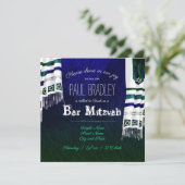 Blue, Green Prayer Shawl Bar Mitzvah Uitnodiging (Staand voorkant)
