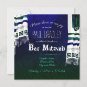 Blue, Green Prayer Shawl Bar Mitzvah Uitnodiging (Voorkant)