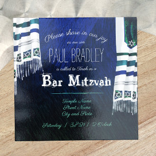 Blue, Green Prayer Shawl Bar Mitzvah Uitnodiging