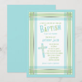 Blue Green Pset Cross-Katholieke Baptisme Uitnodig Kaart (Voorkant / Achterkant)