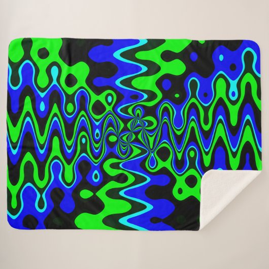 Blue & Green Psychedelic Art Sherpa Fleece Blanket Deken (Voorkant (horizontaal))