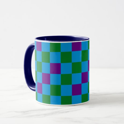 Blue Green Purple Checkered Pattern Design  Mok (Voorkant links)