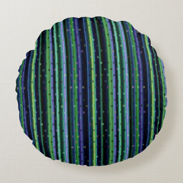 Blue, green, purple geometric with stripes rond kussen (Voorkant)