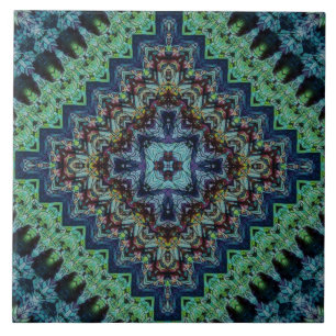 Blue Green Quilted Tribal Pattern Tegeltje