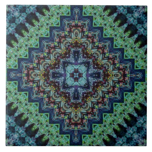 Blue Green Quilted Tribal Pattern Tegeltje (Voorkant)