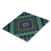 Blue Green Quilted Tribal Pattern Tegeltje (Zijkant)