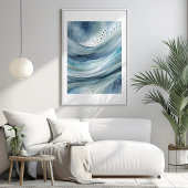 Blue Green Raindrops Abstracte Waterverf Poster