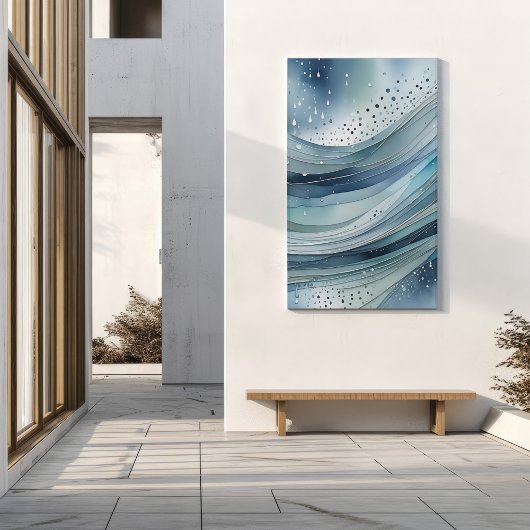 Blue Green Raindrops Abstracte Waterverf Poster