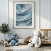 Blue Green Raindrops Abstracte Waterverf Poster