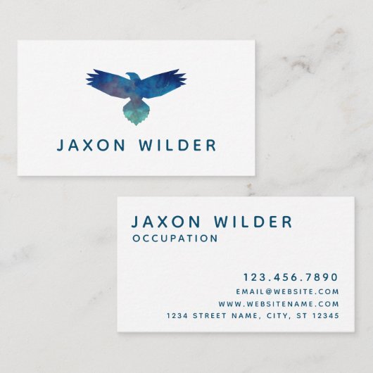 Blue Green Raven Bird Silhouette Cloud Minimal Visitekaartje (Voorkant / Achterkant)