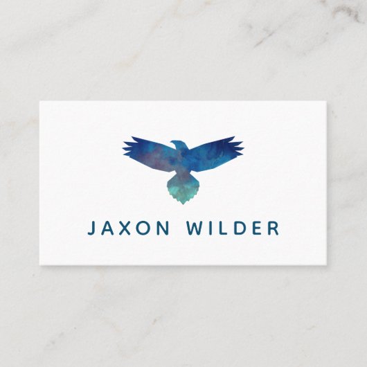 Blue Green Raven Bird Silhouette Cloud Minimal Visitekaartje (Voorkant)