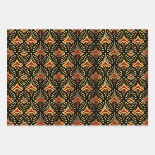 Blue, Green Red Art Deco Pattern On Black Inpakpapier Vel (Voorkant 3)