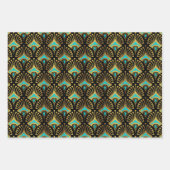 Blue, Green Red Art Deco Pattern On Black Inpakpapier Vel (Voorkant)
