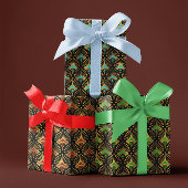 Blue, Green Red Art Deco Pattern On Black Inpakpapier Vel