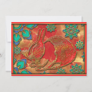 Blue Green Red Gold Rabbit 2023 Chinees nieuwjaar Feestdagenkaart