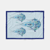 Blue-Green Retro Jellyfish Over Blue Background Fleece Deken (Voorkant (Horizontaal))
