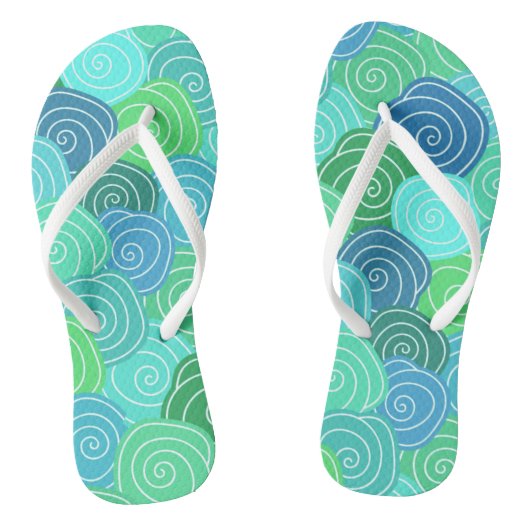 Blue Green Rolling Circles Pattern Teenslippers (Voetbed)