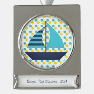 Blue Green Sail Boat Verzilverd Banner Ornament