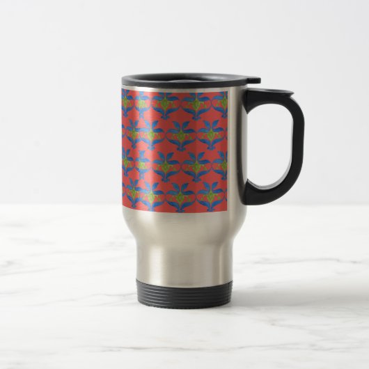 Blue Green Scarlet Art Nouveau Pattern Travel Mug Reisbeker (Rechts)