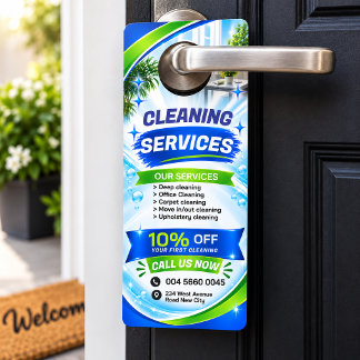 Blue Green Schoonmaakdiensten Promotie Deurhanger