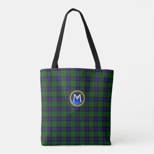 BLUE GREEN SCOTTISH ARMSTRONG TARTAN GEM MONOGRAM TOTE BAG (Achterkant)