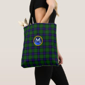 BLUE GREEN SCOTTISH ARMSTRONG TARTAN GEM MONOGRAM TOTE BAG (Dichtbij)
