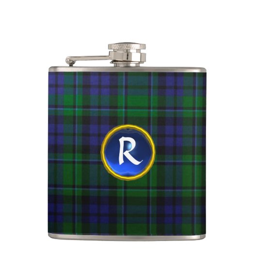 BLUE GREEN SCOTTISH TARTAN SAPPHIRE GEM MONOGRAM HEUPFLES (Voorkant)