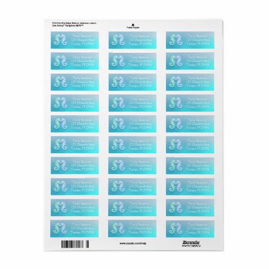 Blue Green Seapaarden Return Address Label (Full Sheet)