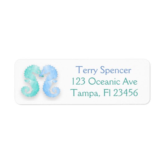 Blue Green Seapaarden Return Address Label (Voorkant)