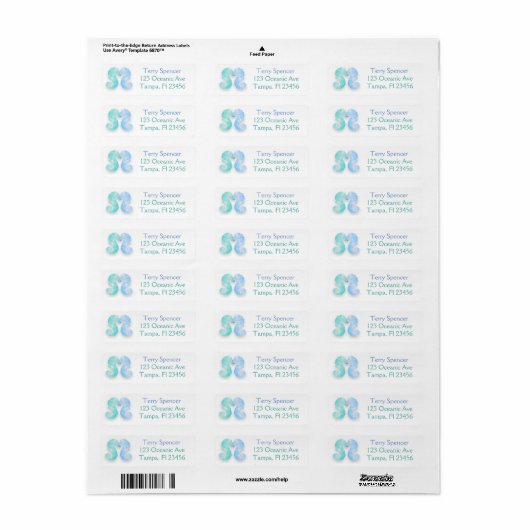 Blue Green Seapaarden Return Address Label (Full Sheet)