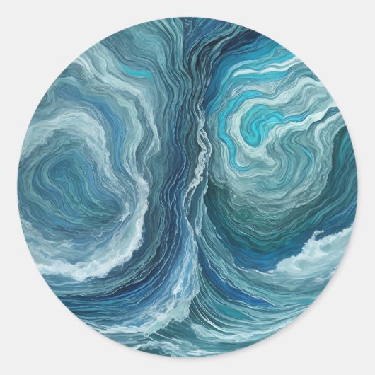 Blue Green Serenity Abstract Ronde Sticker (Voorkant)