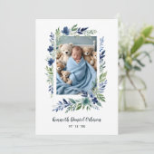 Blue & Green Shades Floral Frame Naming Ceremony Kaart (Staand voorkant)