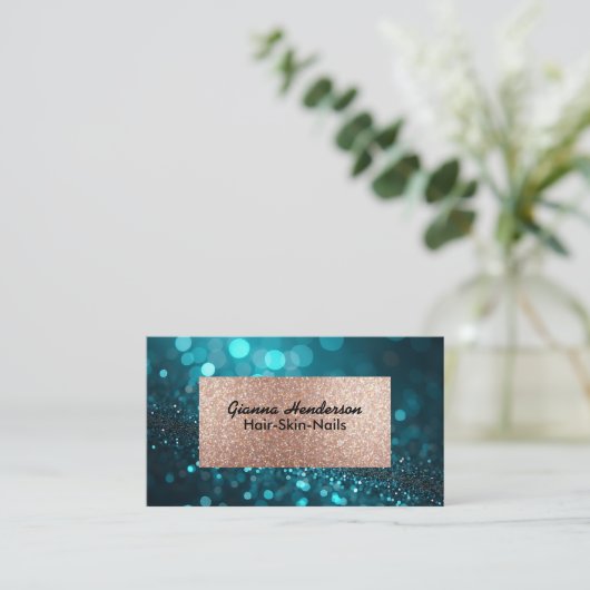 Blue Green Shiny Glitter And Gold  Visitekaartje (Staand voorkant)