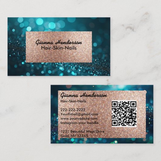 Blue Green Shiny Glitter And Gold  Visitekaartje (Voorkant / Achterkant)