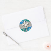 Blue Green Silver Filigree Swirls Fleur de Lis Ronde Sticker (Envelop)
