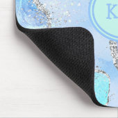 Blue Green Silver Glitter Marble Swirl Monogram Muismat (Hoek)