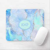 Blue Green Silver Glitter Marble Swirl Monogram Muismat (Met muis)