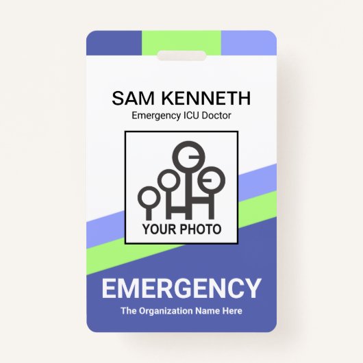 Blue Green Slanting Lines Medical Badge (Voorkant)