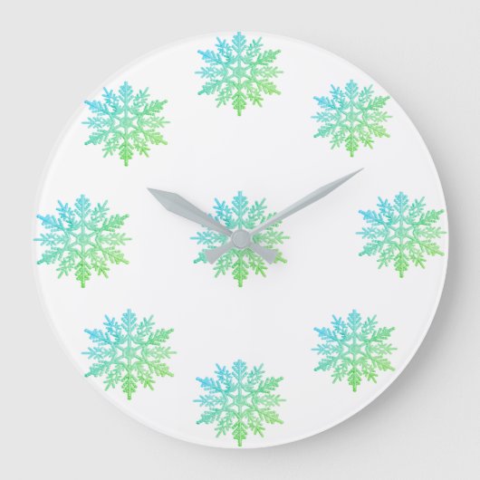 Blue Green Snowflake  Grote Klok (Voorkant)