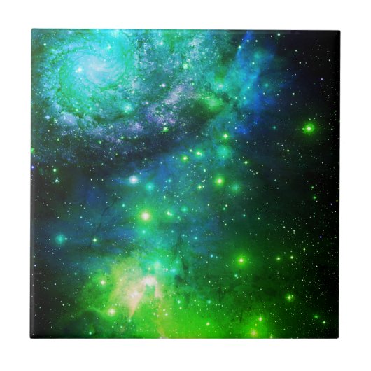 Blue Green Space Stars Galaxy Tegeltje (Voorkant)